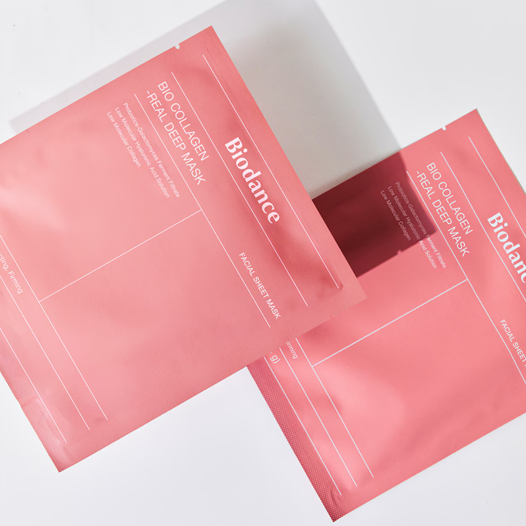 Biodance Bio-Collagen Real Deep Mask  (34g), μάσκα προσώπου κολλαγόνου σε ροζ συσκευασία.