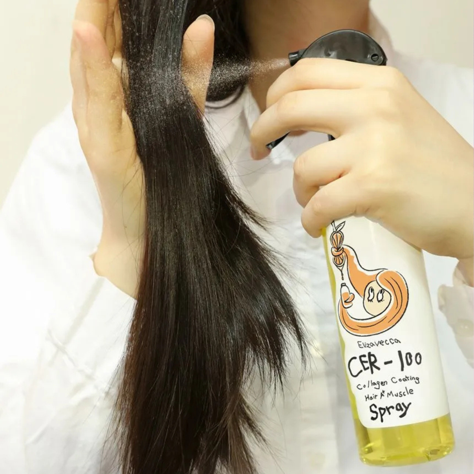 Leave-in σπρέι μαλλιών Elizavecca CER-100 Collagen Coating Hair A+ Muscle Spray σε λευκό μπουκάλι 250ml.